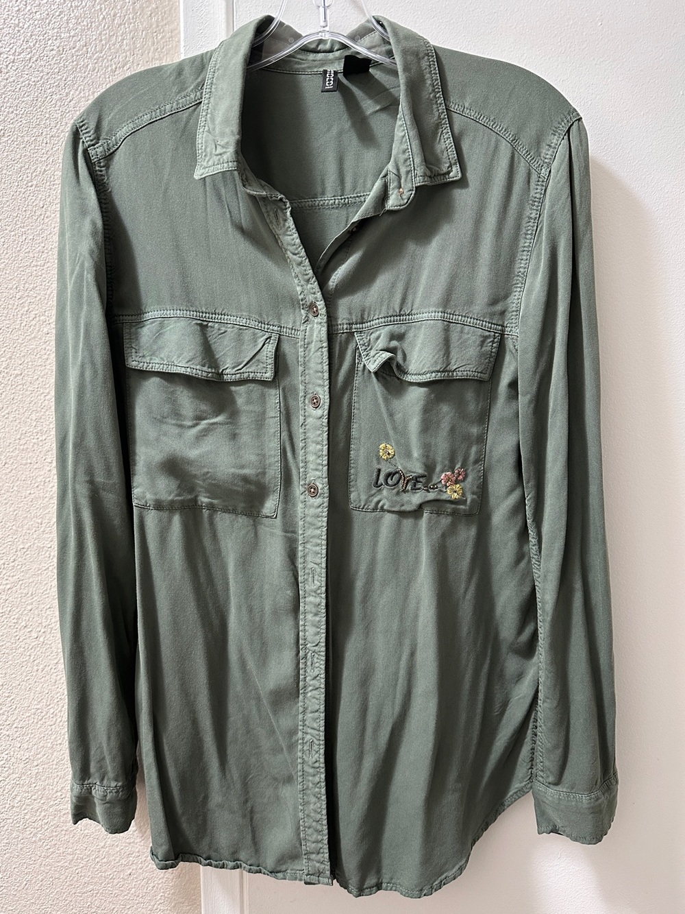 H&M Olive Green Button-Front Shirt